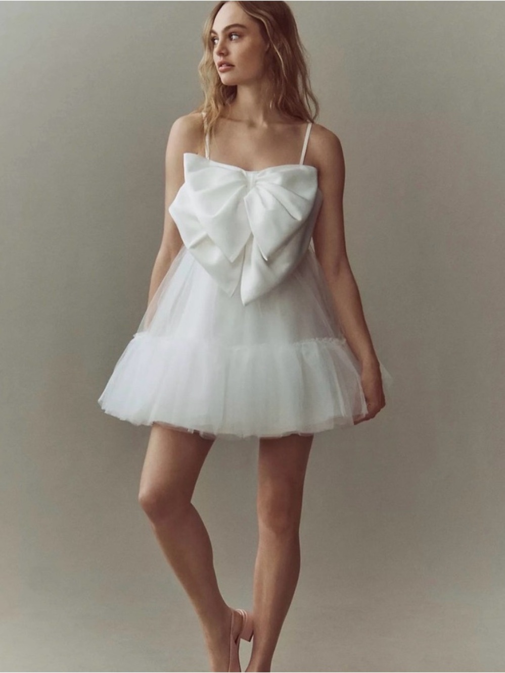 Anthropologie White Mini Dress with Large Front Bow